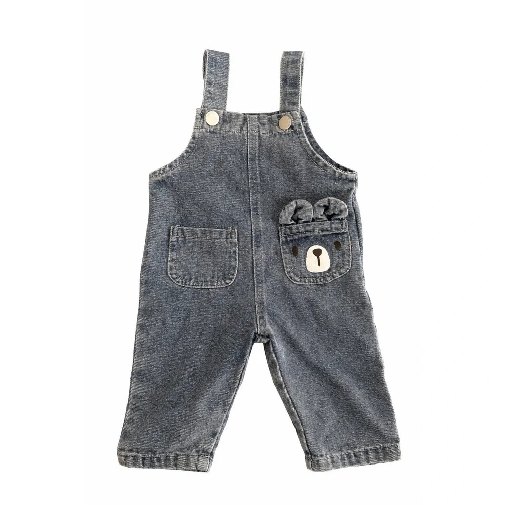 SHEIN Blue Denim Overall One-Piece Sleeveless Button 3-6 Months Unisex Baby